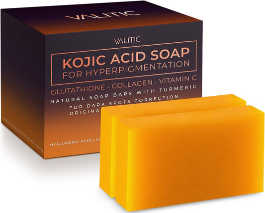 VALITIC Kojic Acid Dark Spot Remover Soap Bars with Vitamin C, Retinol, Collagen, Turmeric - 2 pack